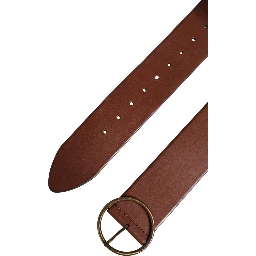 Brown Leather Wide Waist Metal Round Belt