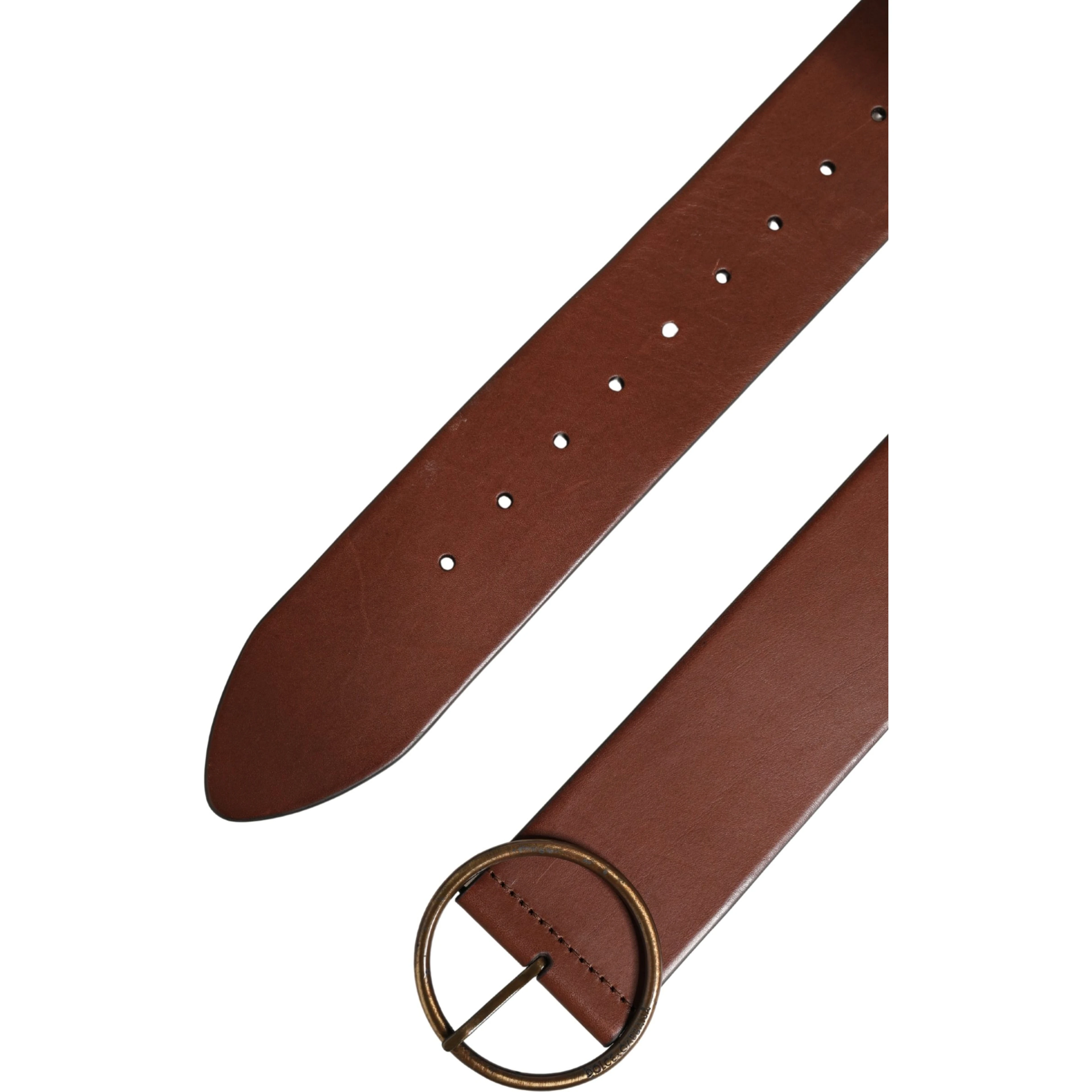 Brown Leather Wide Waist Metal Round Belt
