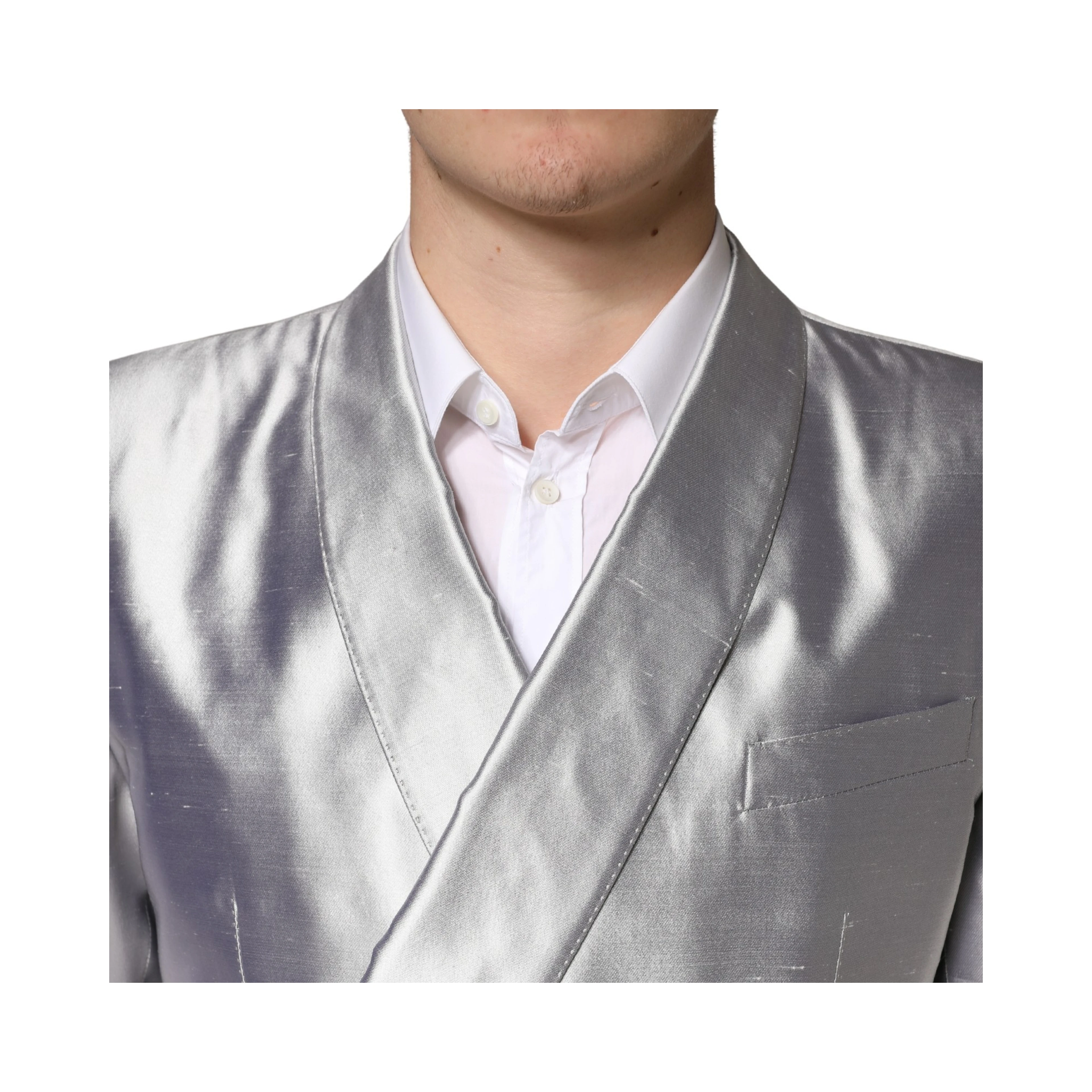 Silver SICILIA Silk Double Breasted Blazer