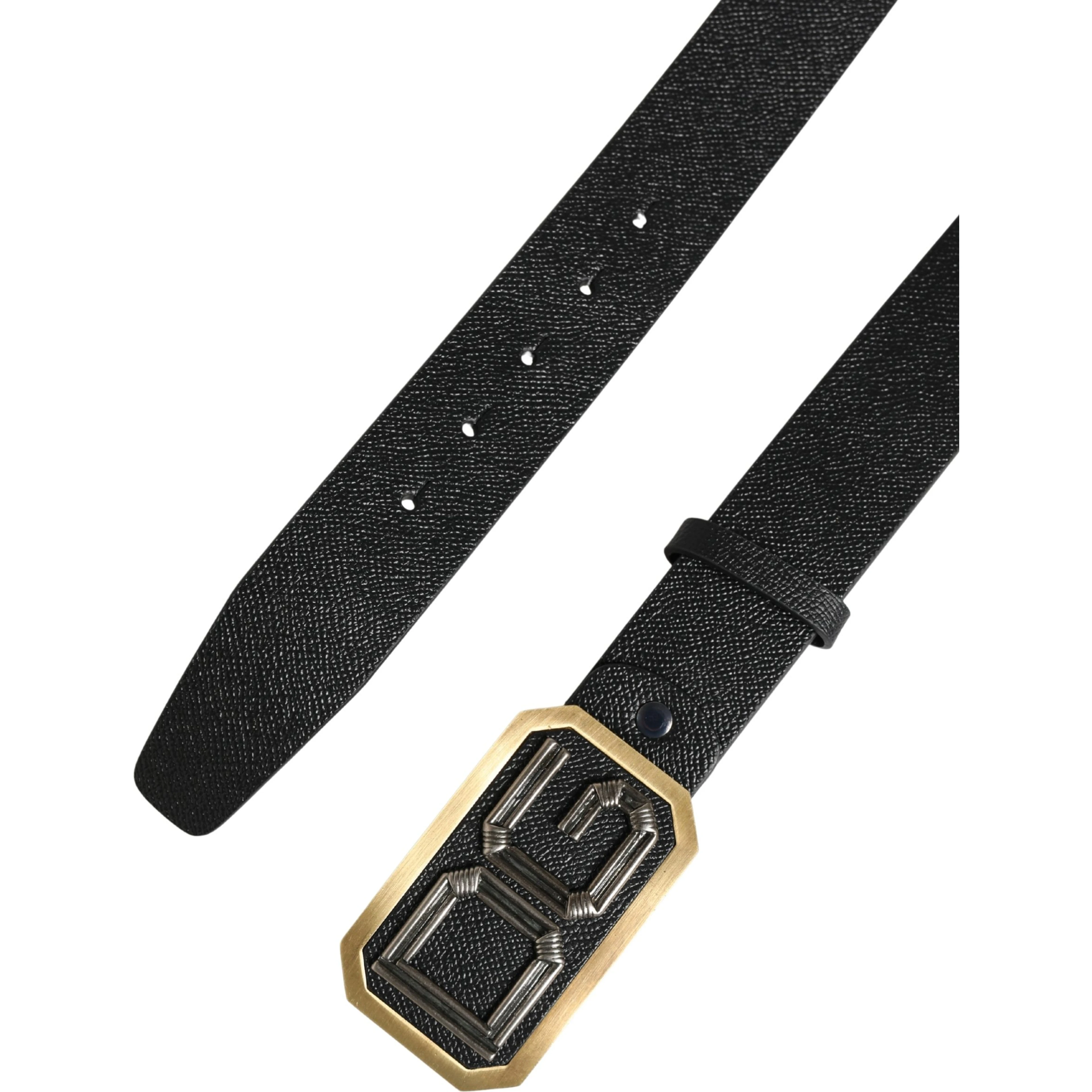 Men Black Leather DG Logo Metal Buckle Belt