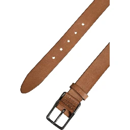 Men Brown Leather Classic Metal Buckle Belt