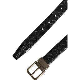 Men Black Exotic Leather Metal Buckle Belt