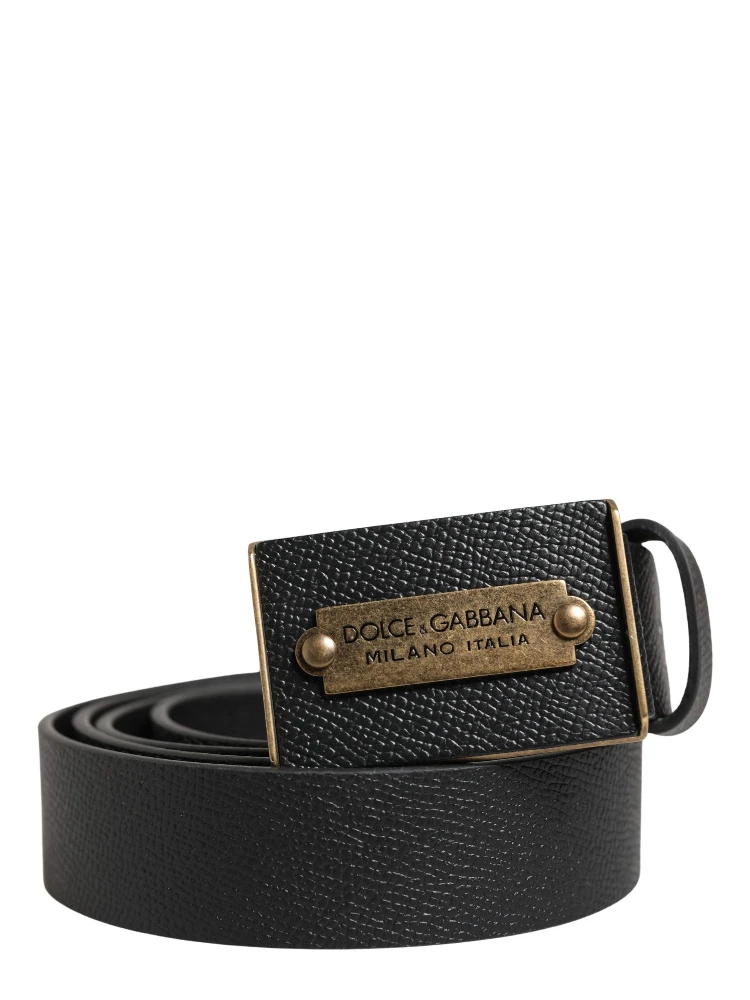 Men Black Calf Leather Metal Buckle Belt