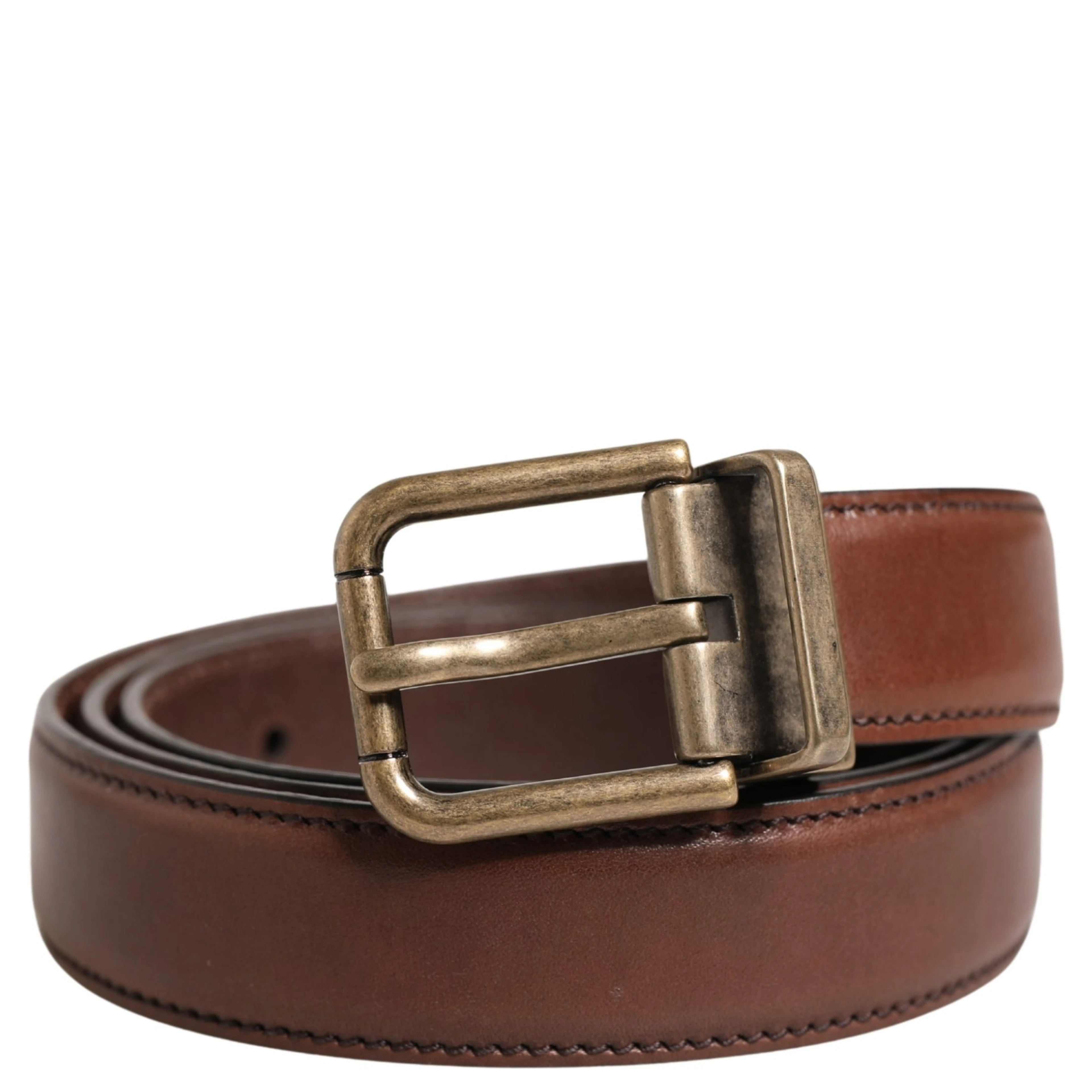 Men Brown Classic Leather Metal Buckle Belt