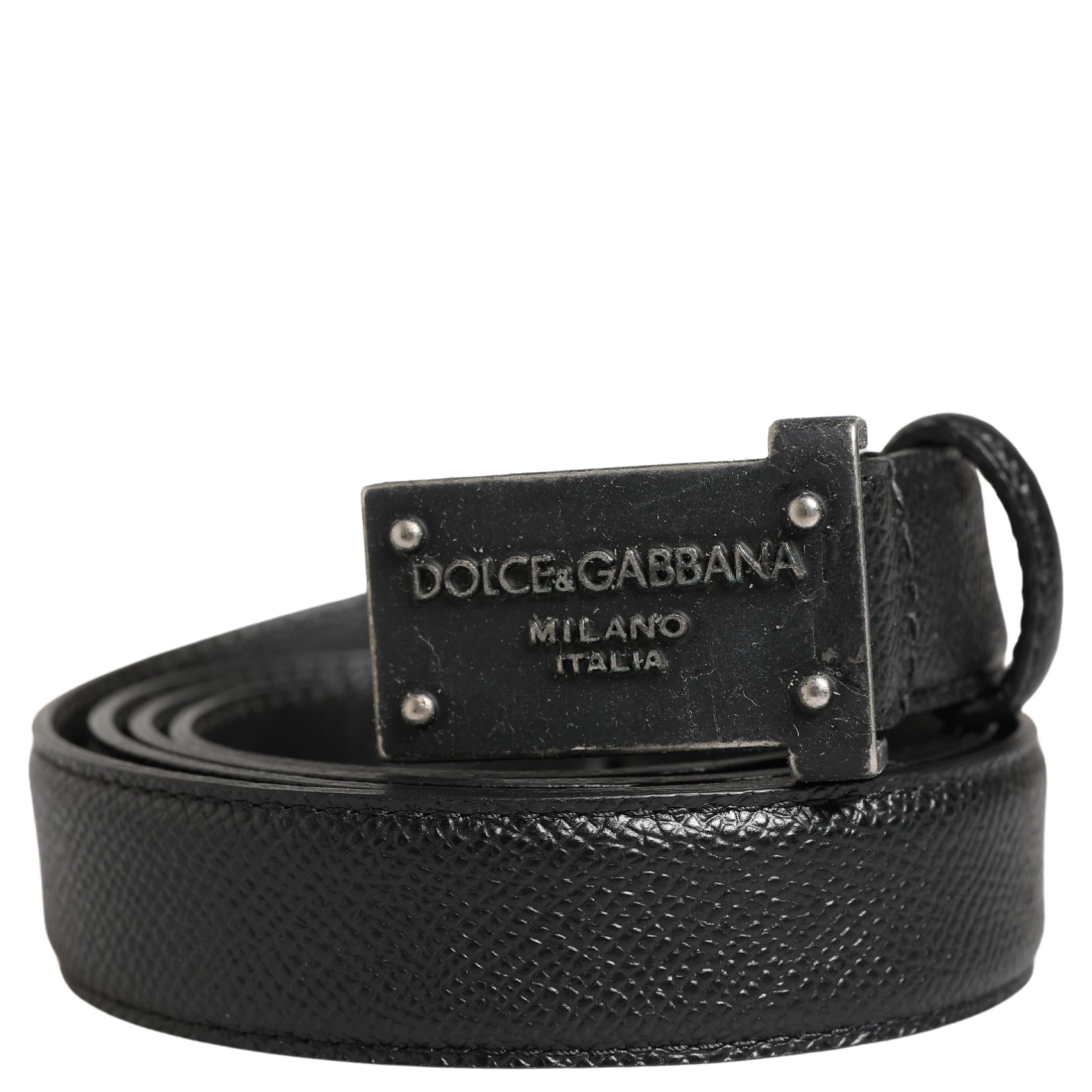Men Black Calf Leather Logo Metal Buckle Belt