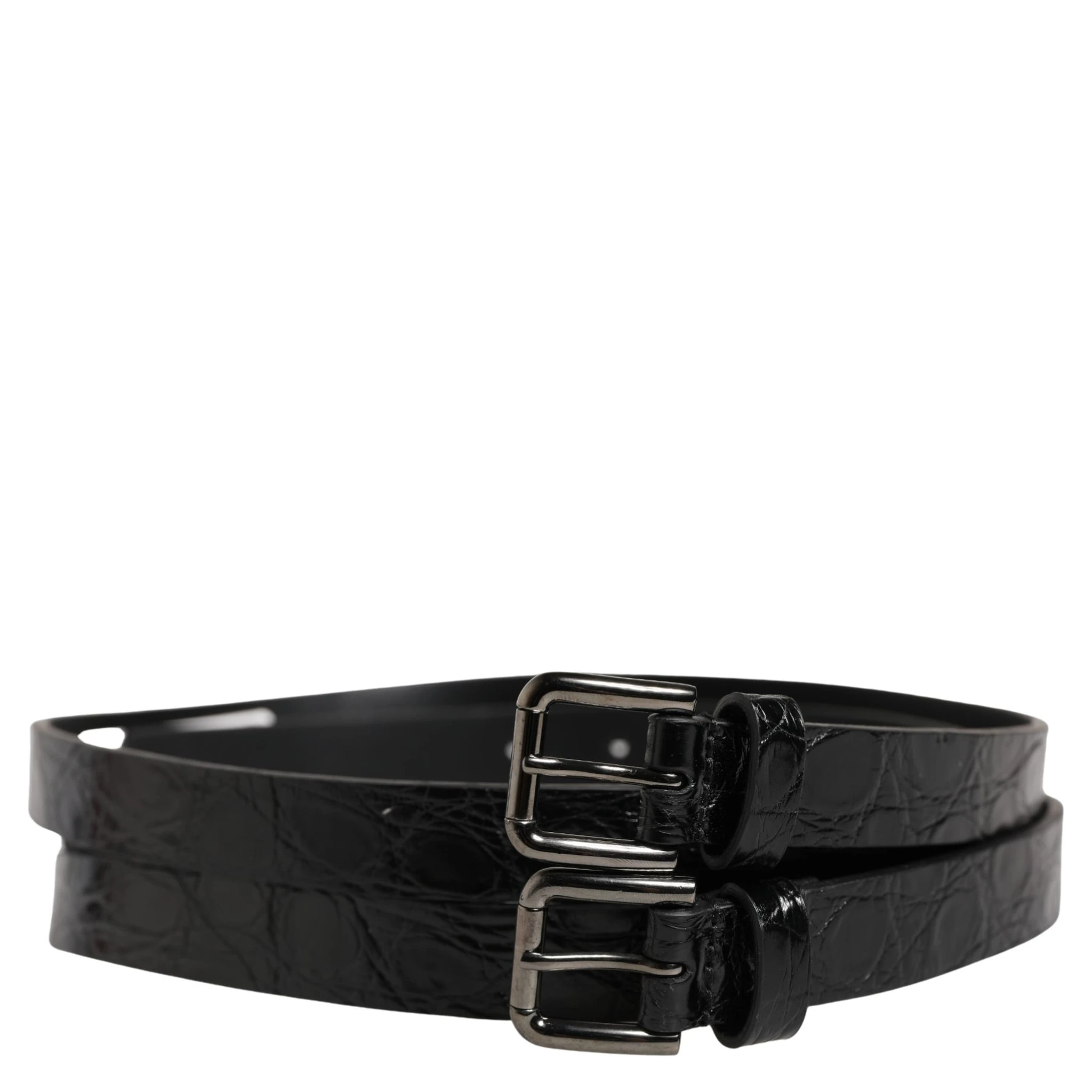 Black Double Strap Leather Silver Buckle Belt