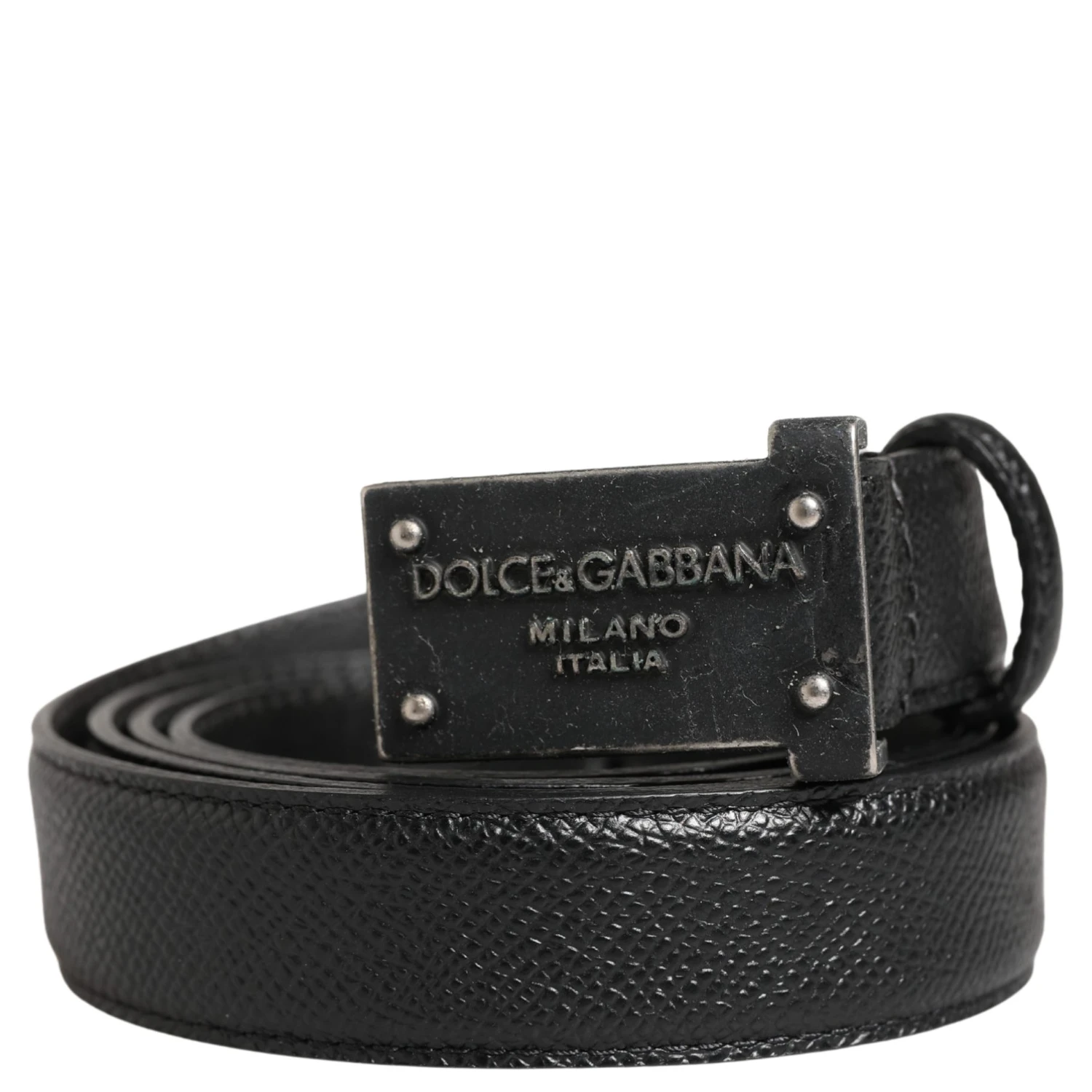 Men Black Calf Leather Logo Metal Buckle Belt