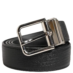 Men Black Classic Leather Metal Buckle Belt
