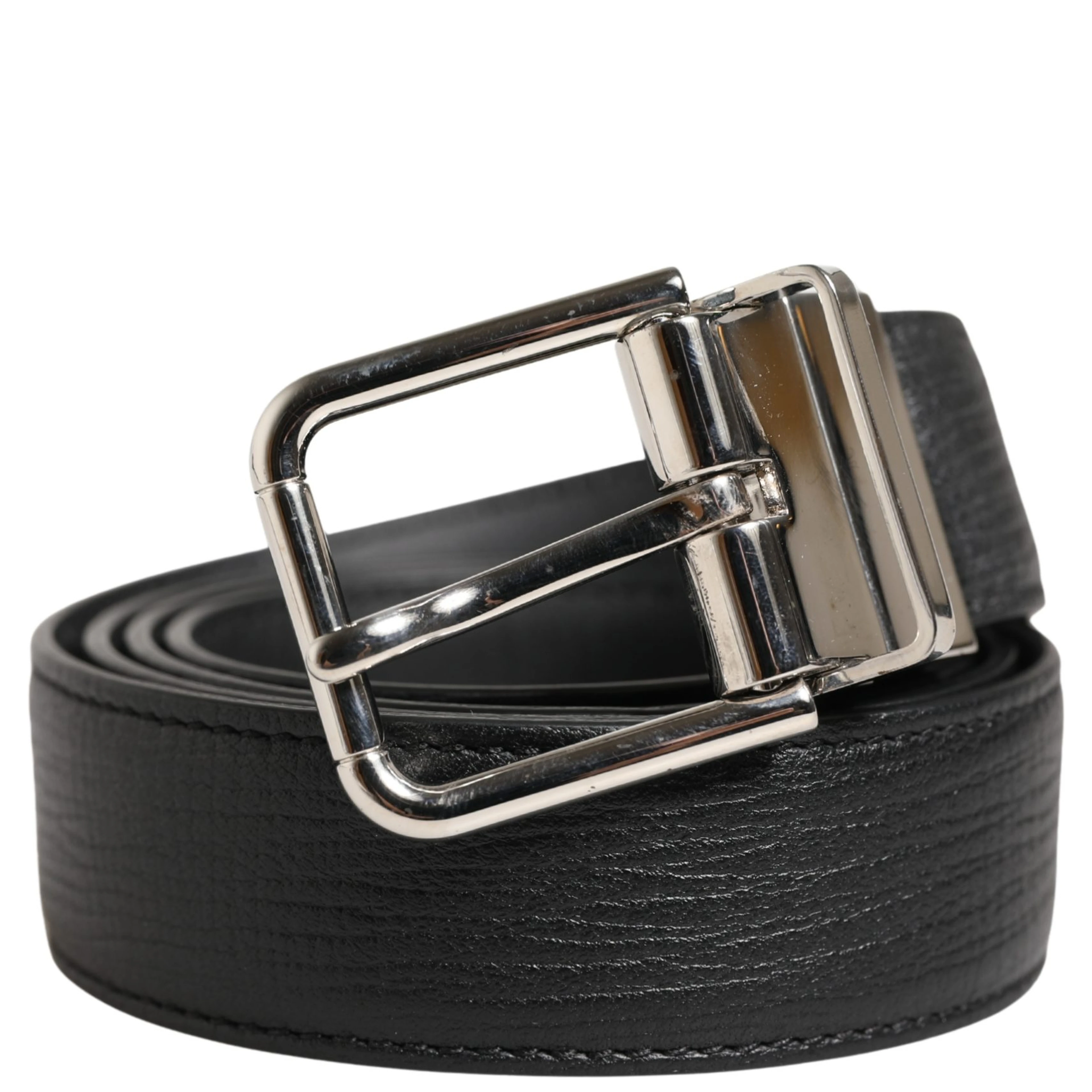 Men Black Classic Leather Metal Buckle Belt