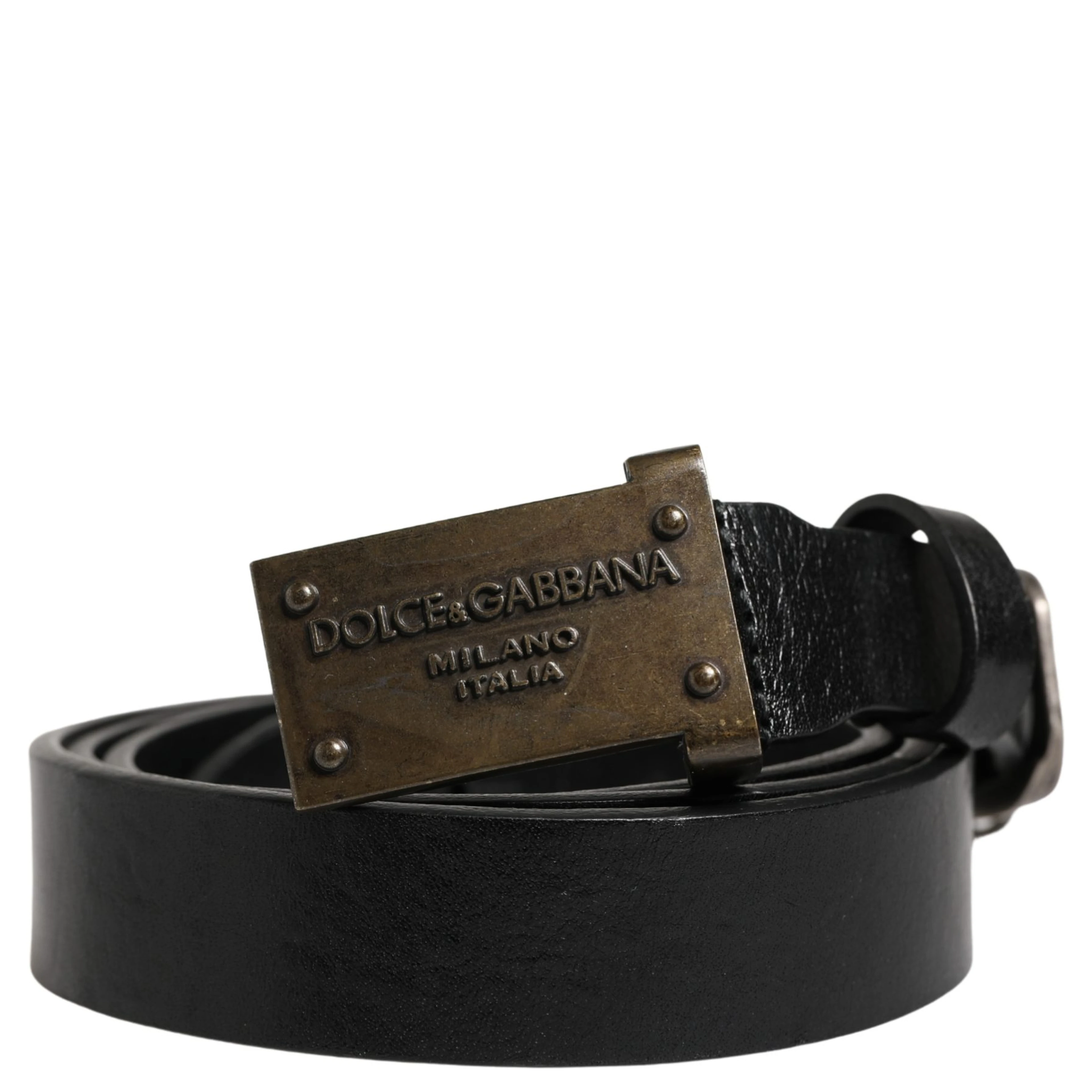Men Black Classic Leather Logo Buckle Belt