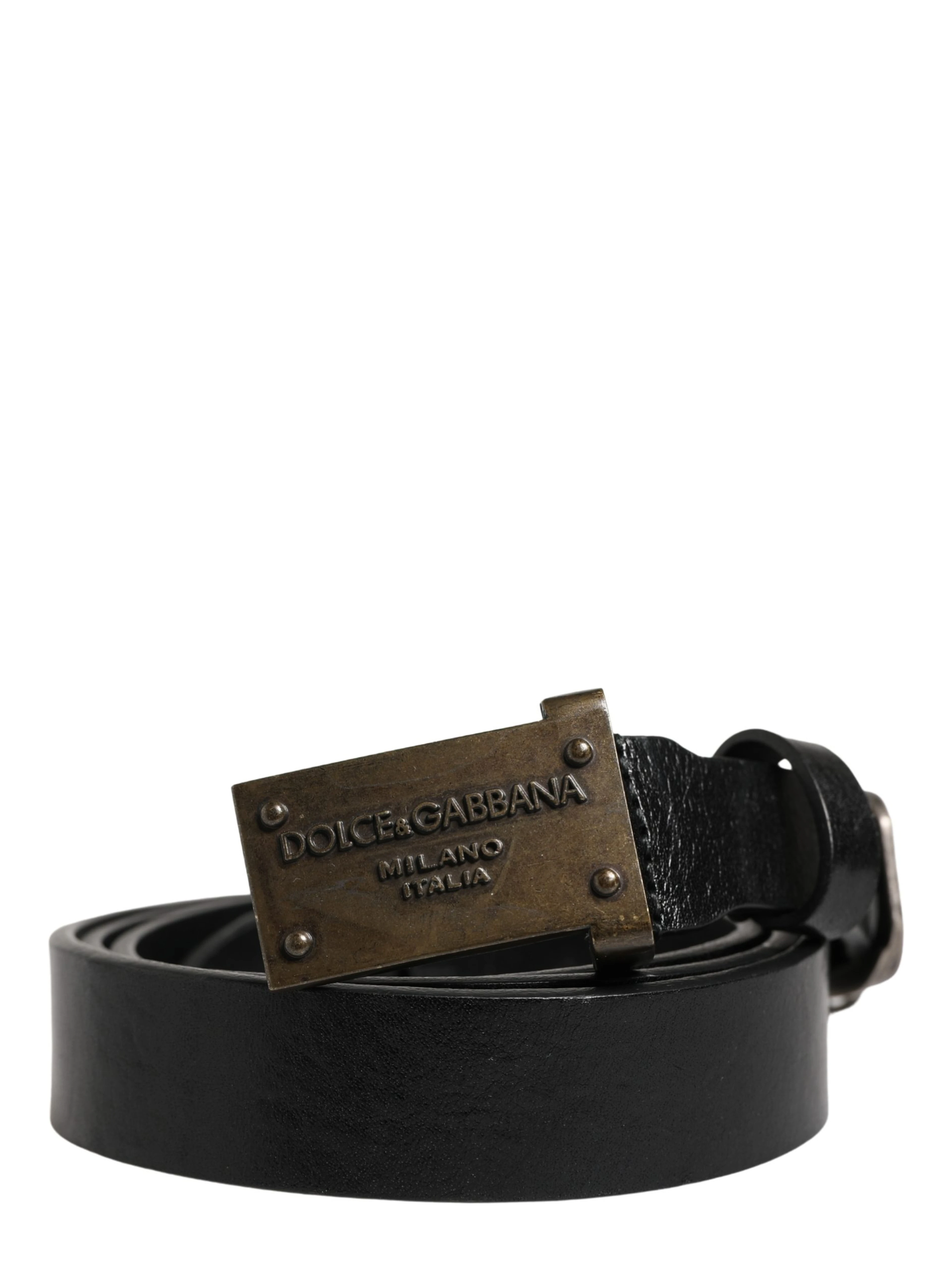 Men Black Classic Leather Logo Buckle Belt