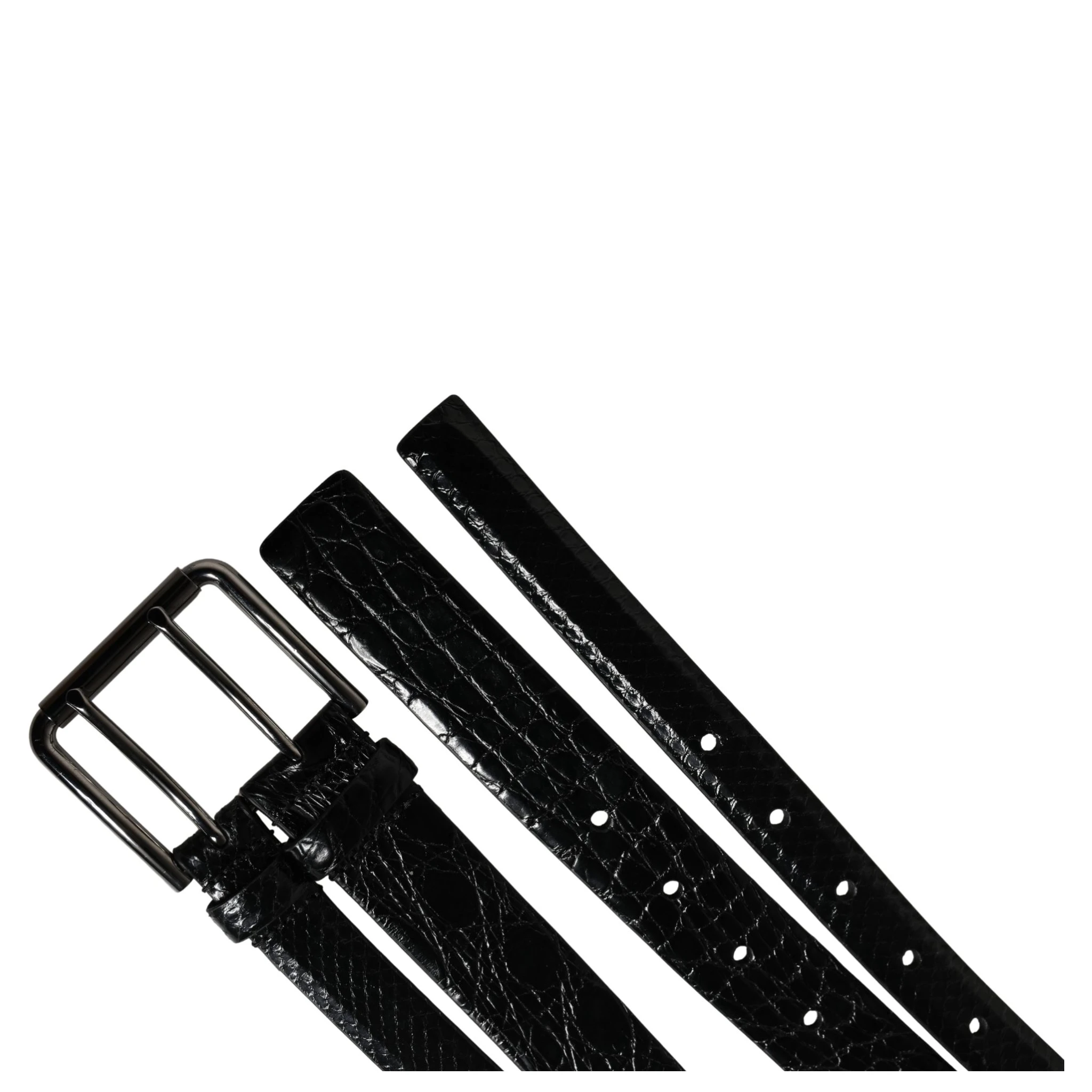 Men Black Exotic Leather Double Strap Belt