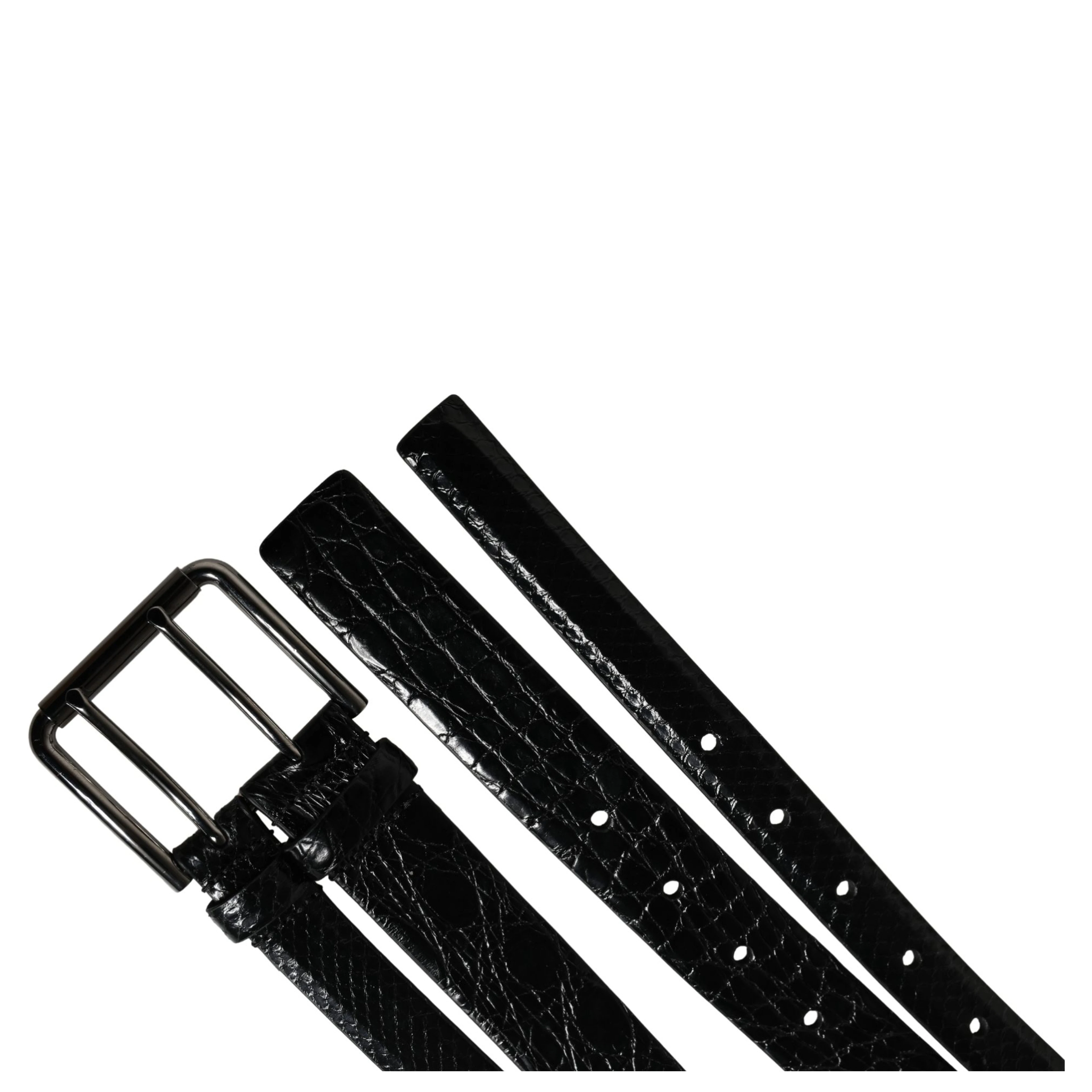 Men Black Exotic Leather Double Strap Belt