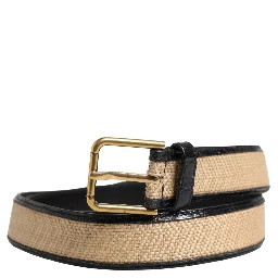 Men Beige Braided Leather Metal Buckle Belt
