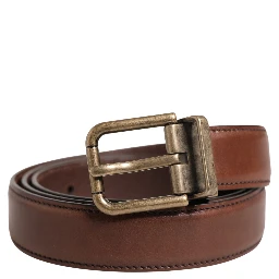 Men Brown Classic Leather Metal Buckle Belt