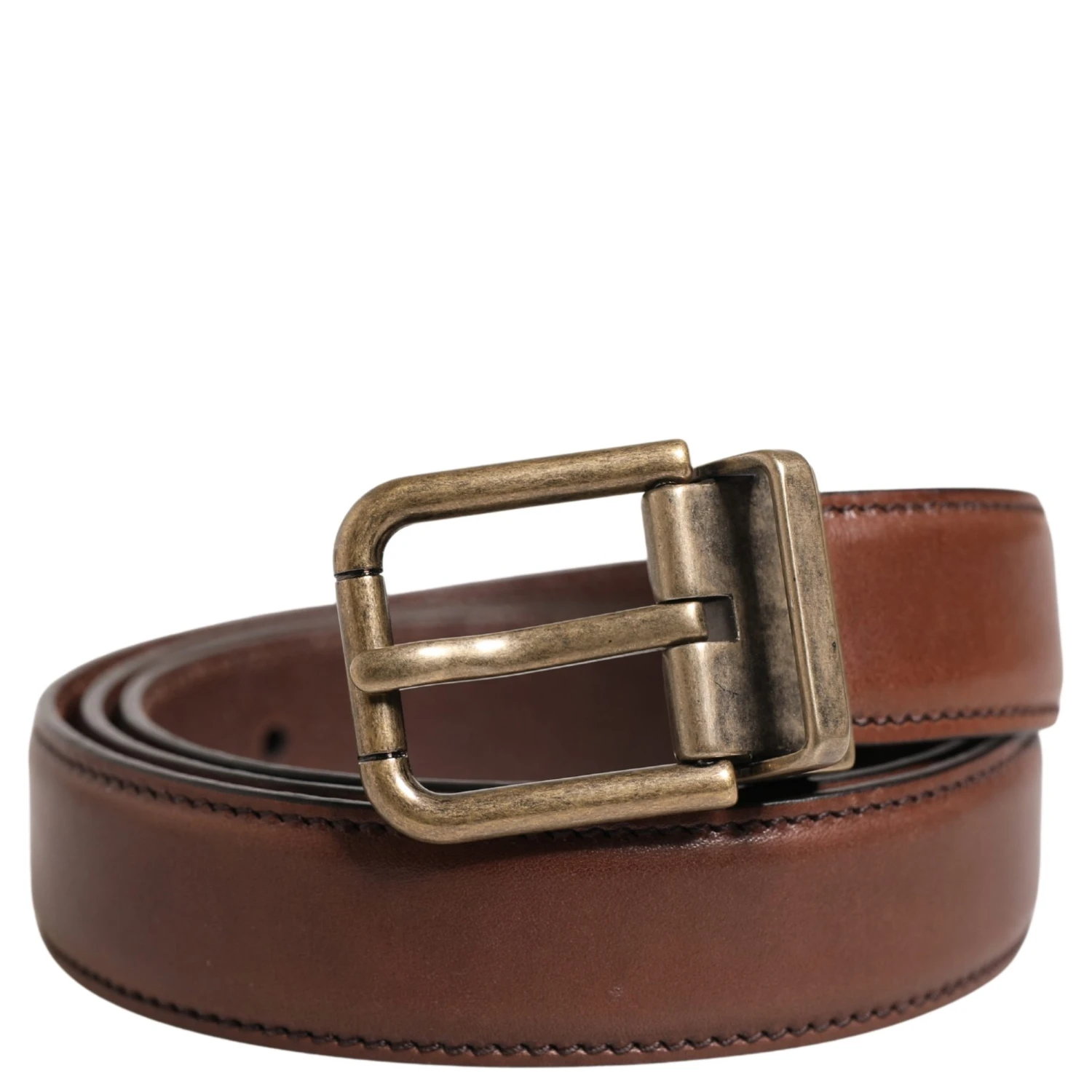 Men Brown Classic Leather Metal Buckle Belt