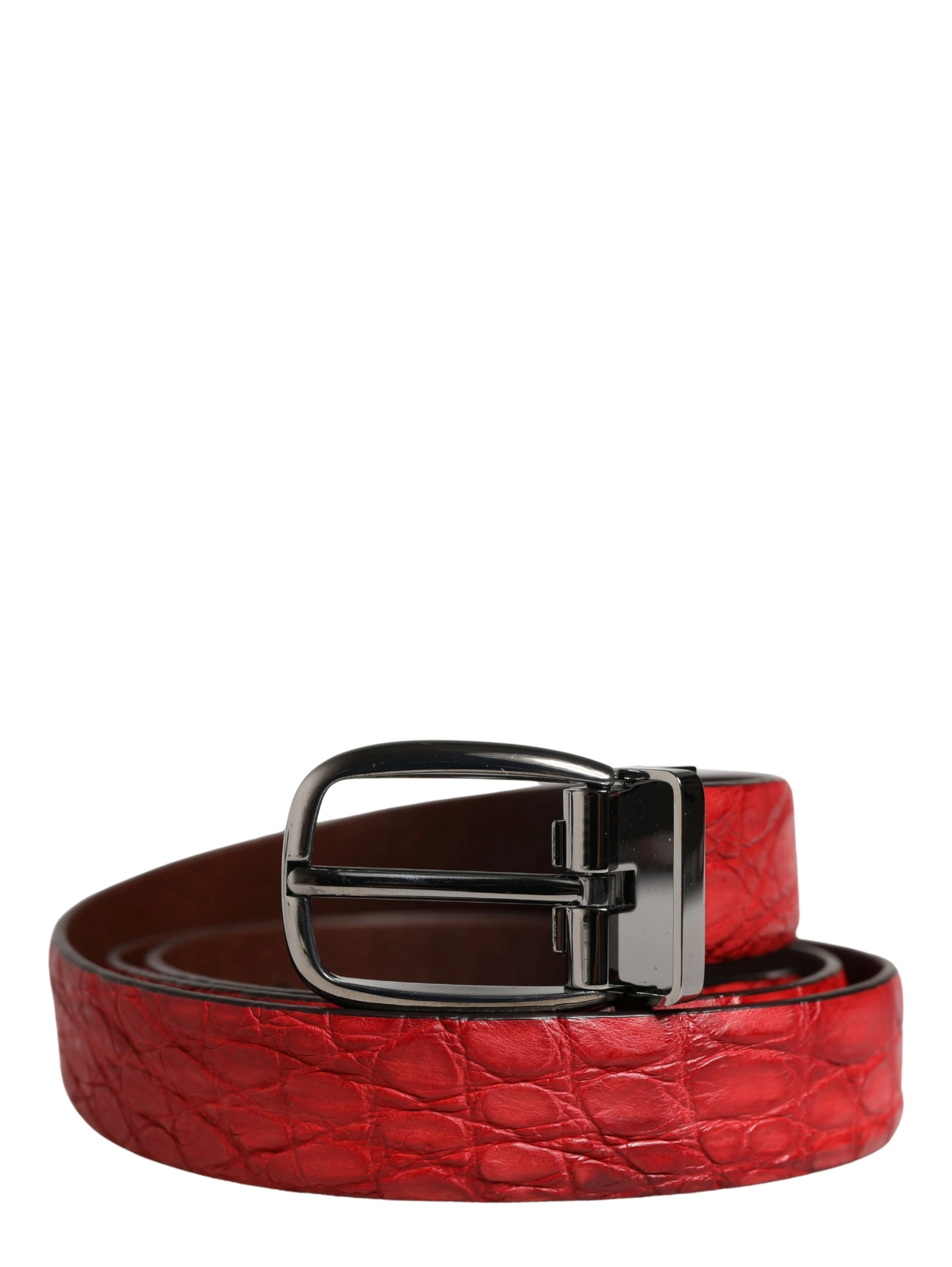 Men Red Exotic Leather Metal Buckle Belt