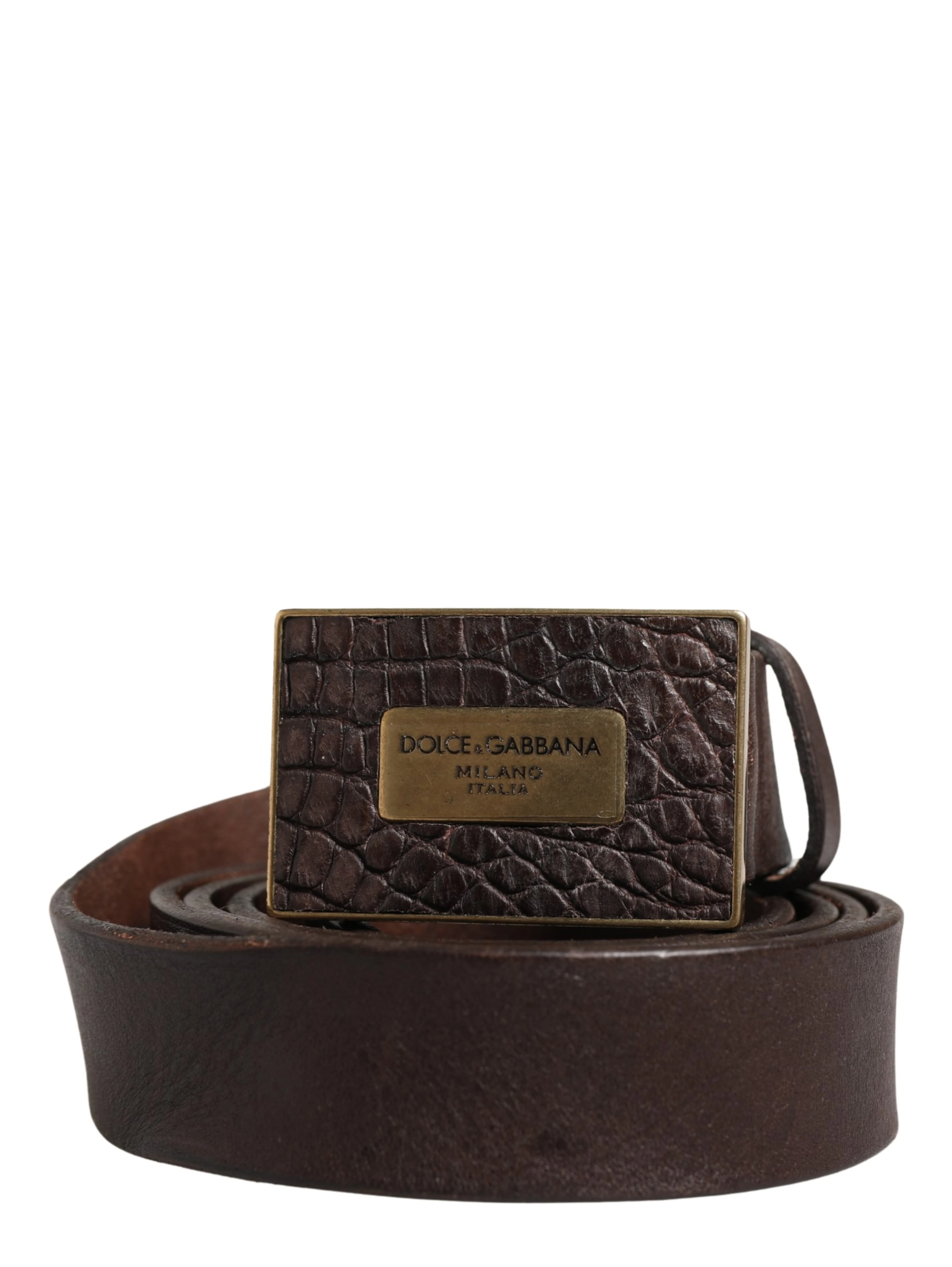Men Brown Calf Leather Logo Metal Buckle Belt