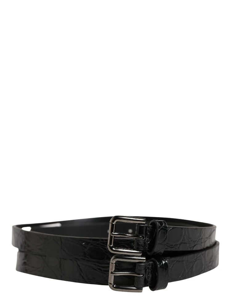 Black Double Strap Leather Silver Buckle Belt alternative