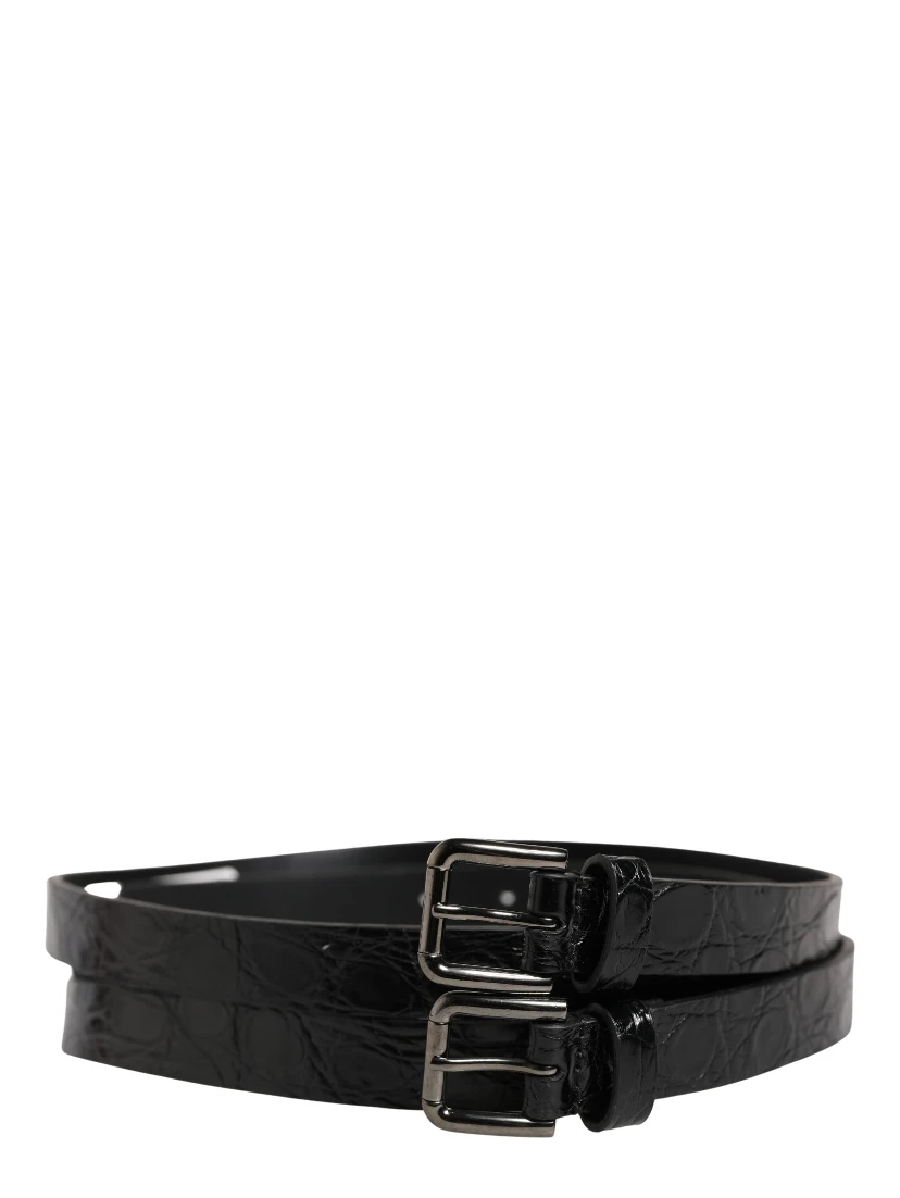 Black Double Strap Leather Silver Buckle Belt