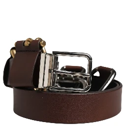 Men Brown Classic Leather Metal Buckle Belt