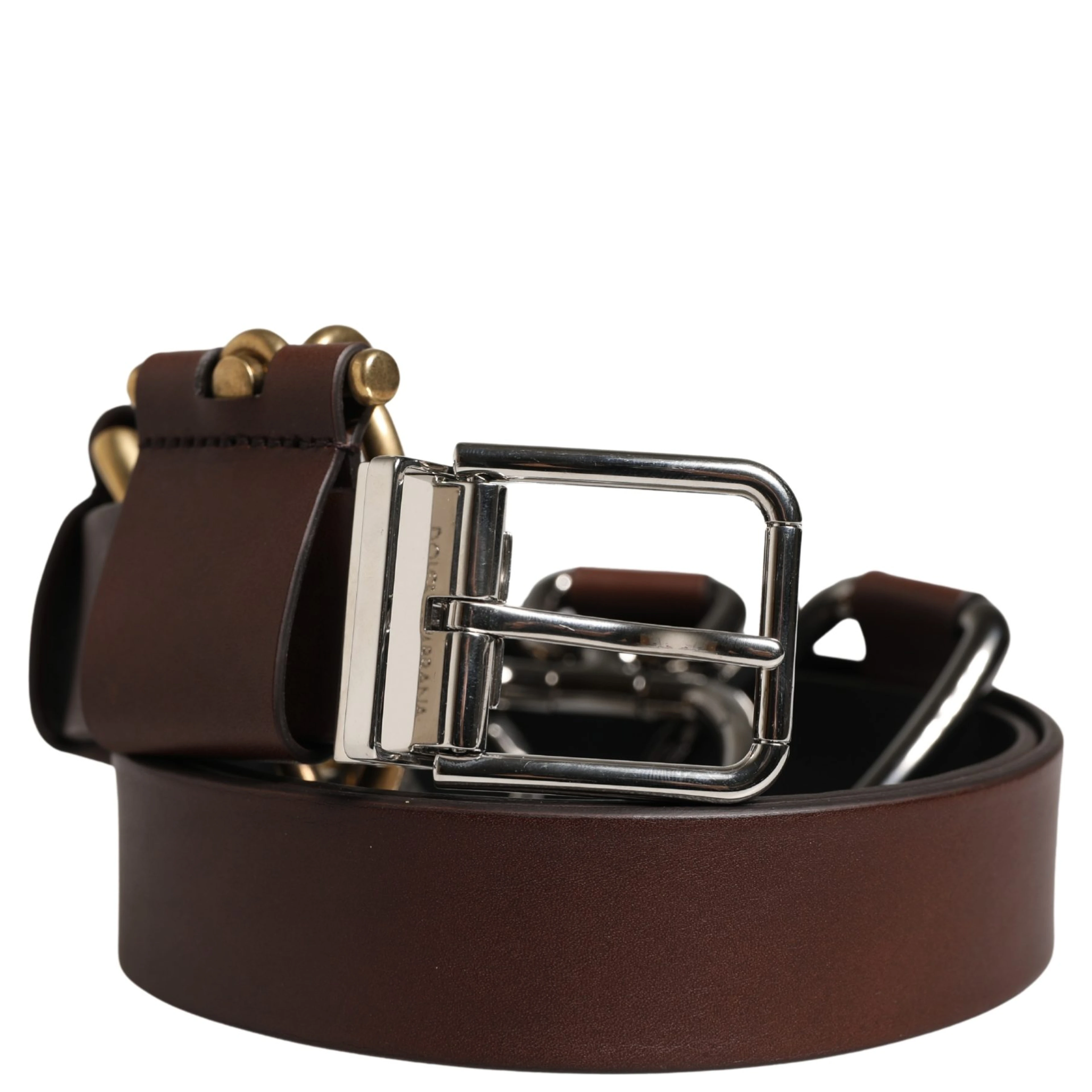 Men Brown Classic Leather Metal Buckle Belt