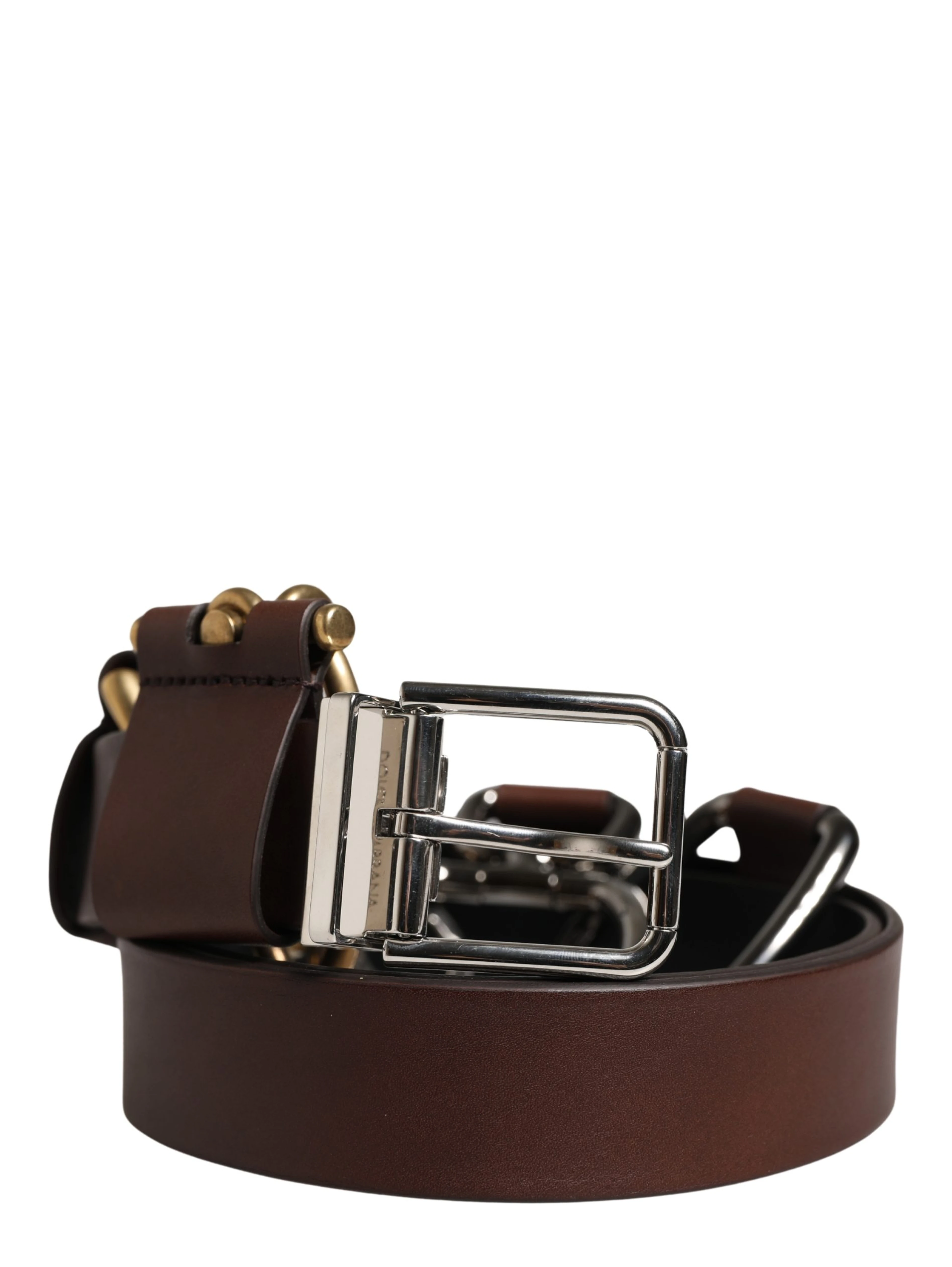 Men Brown Classic Leather Metal Buckle Belt