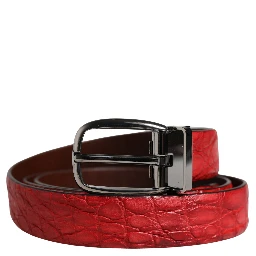 Men Red Exotic Leather Metal Buckle Belt
