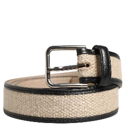 Men Beige Woven Leather Metal Buckle Belt