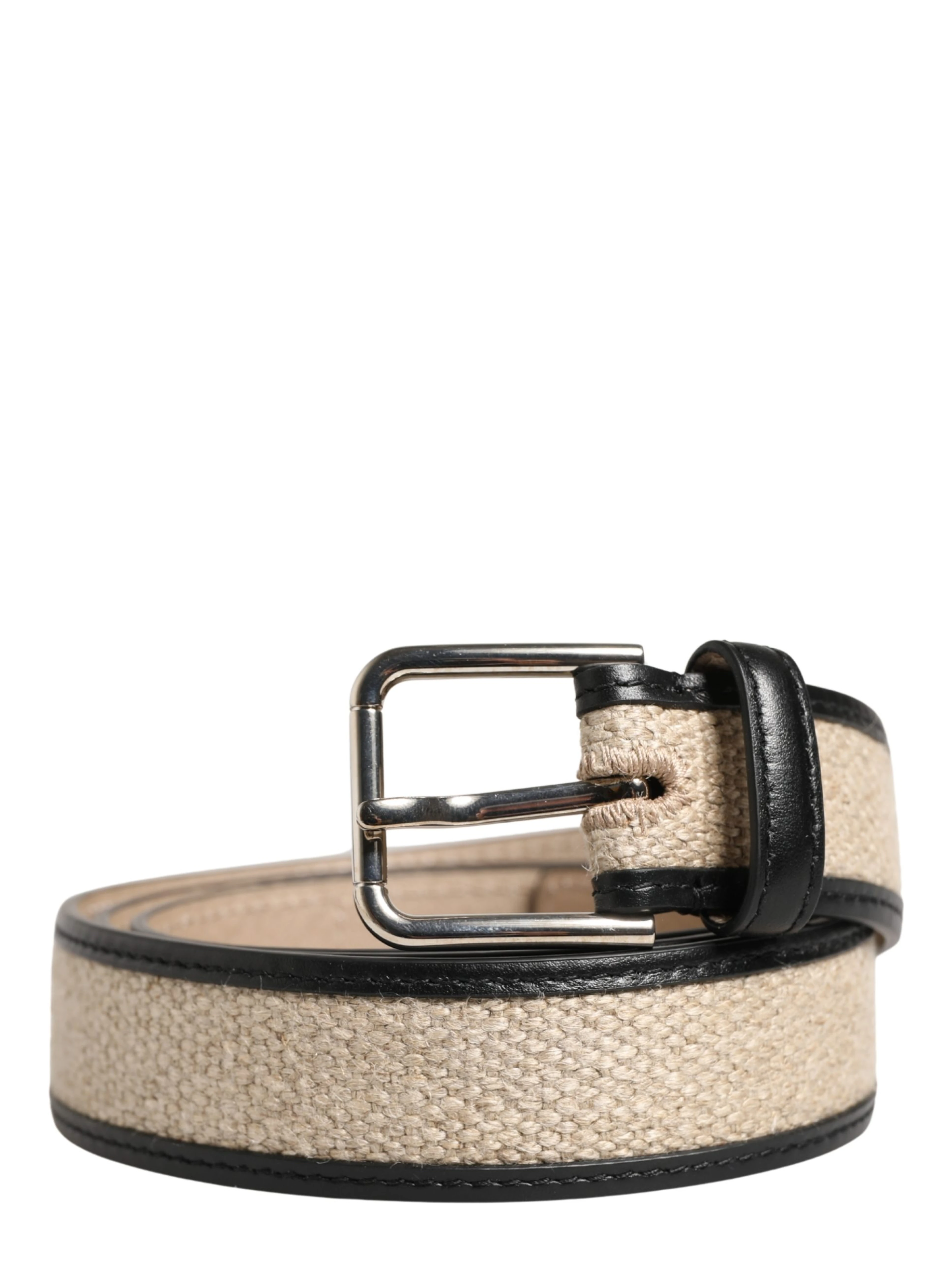 Men Beige Woven Leather Metal Buckle Belt