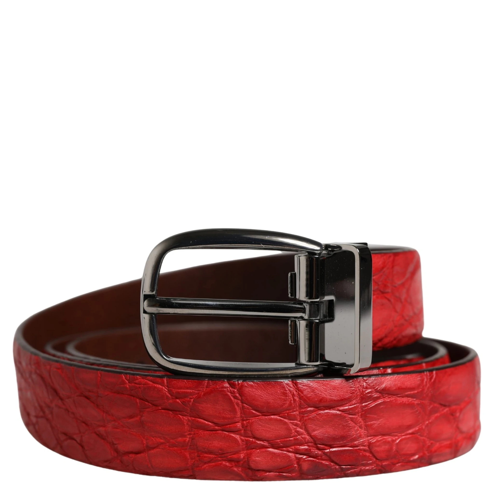 Men Red Exotic Leather Metal Buckle Belt