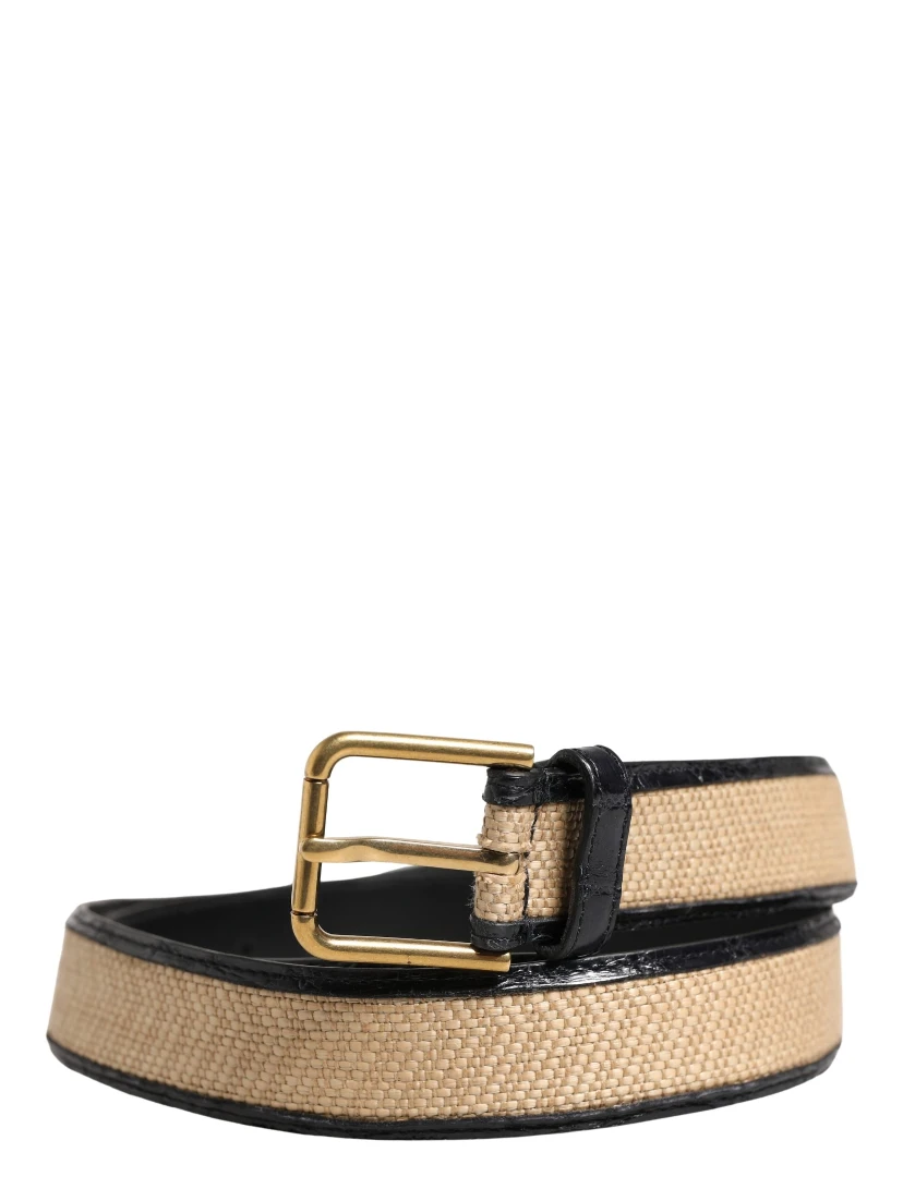 Men Beige Braided Leather Metal Buckle Belt
