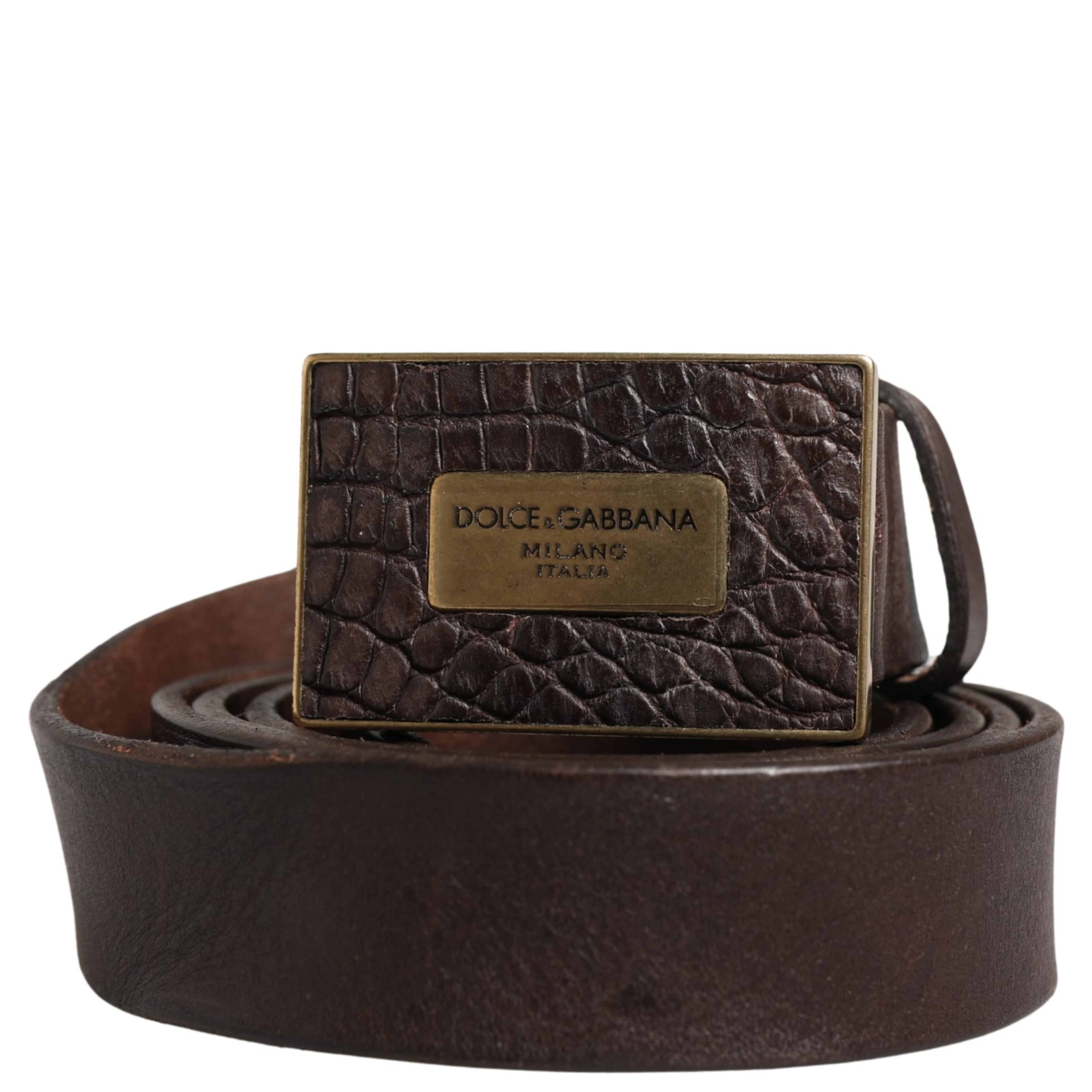 Men Brown Calf Leather Logo Metal Buckle Belt