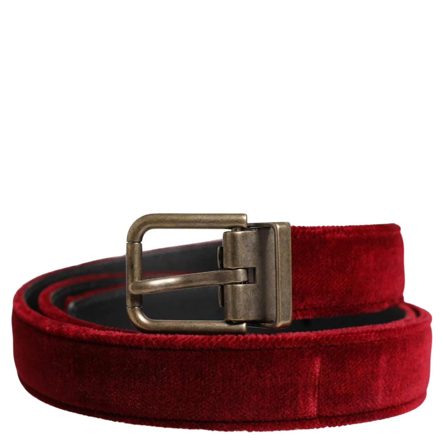 Men Burgundy Velvet Cotton Metal Buckle Belt