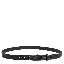 Men Black Calf Leather Logo Metal Buckle Belt