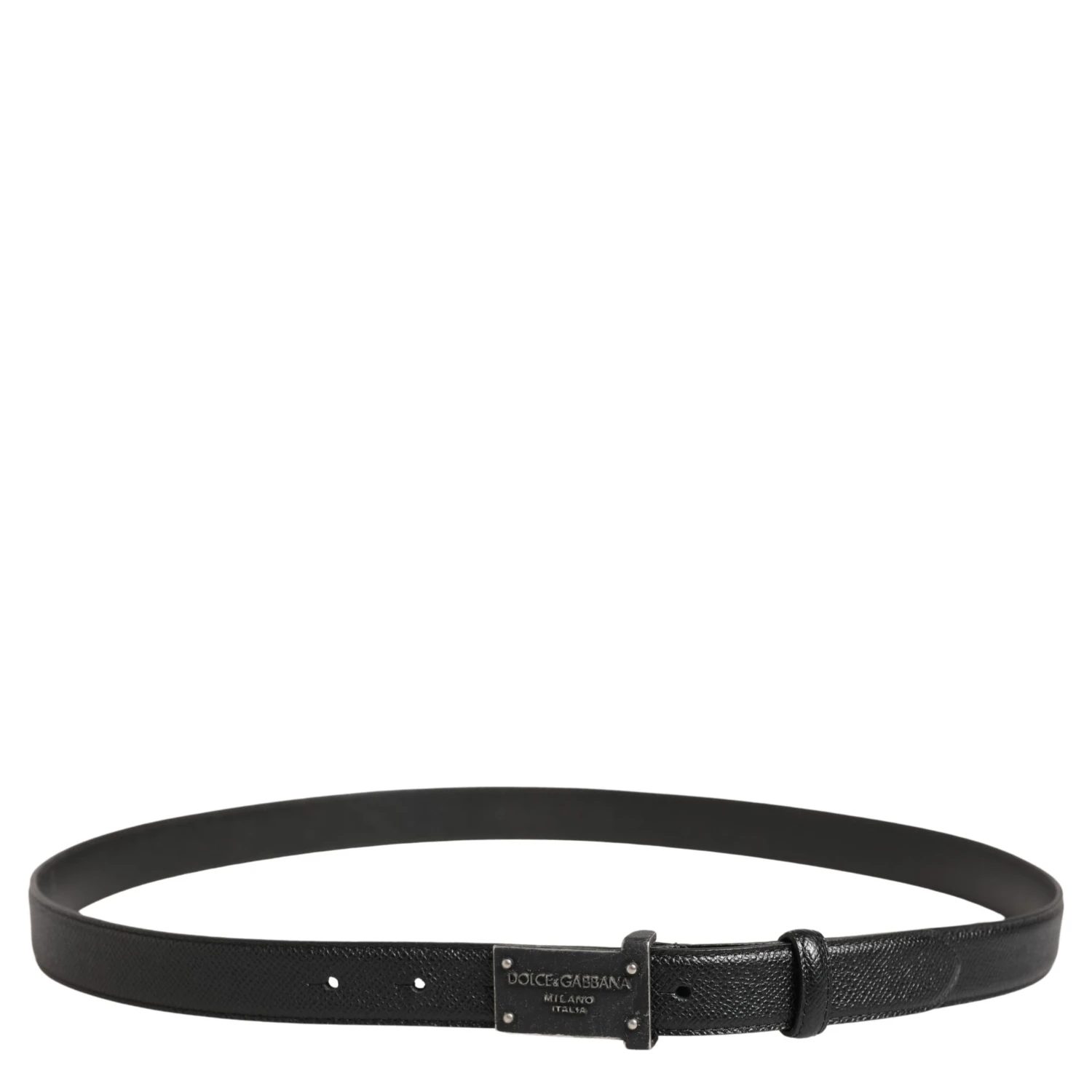 Men Black Calf Leather Logo Metal Buckle Belt