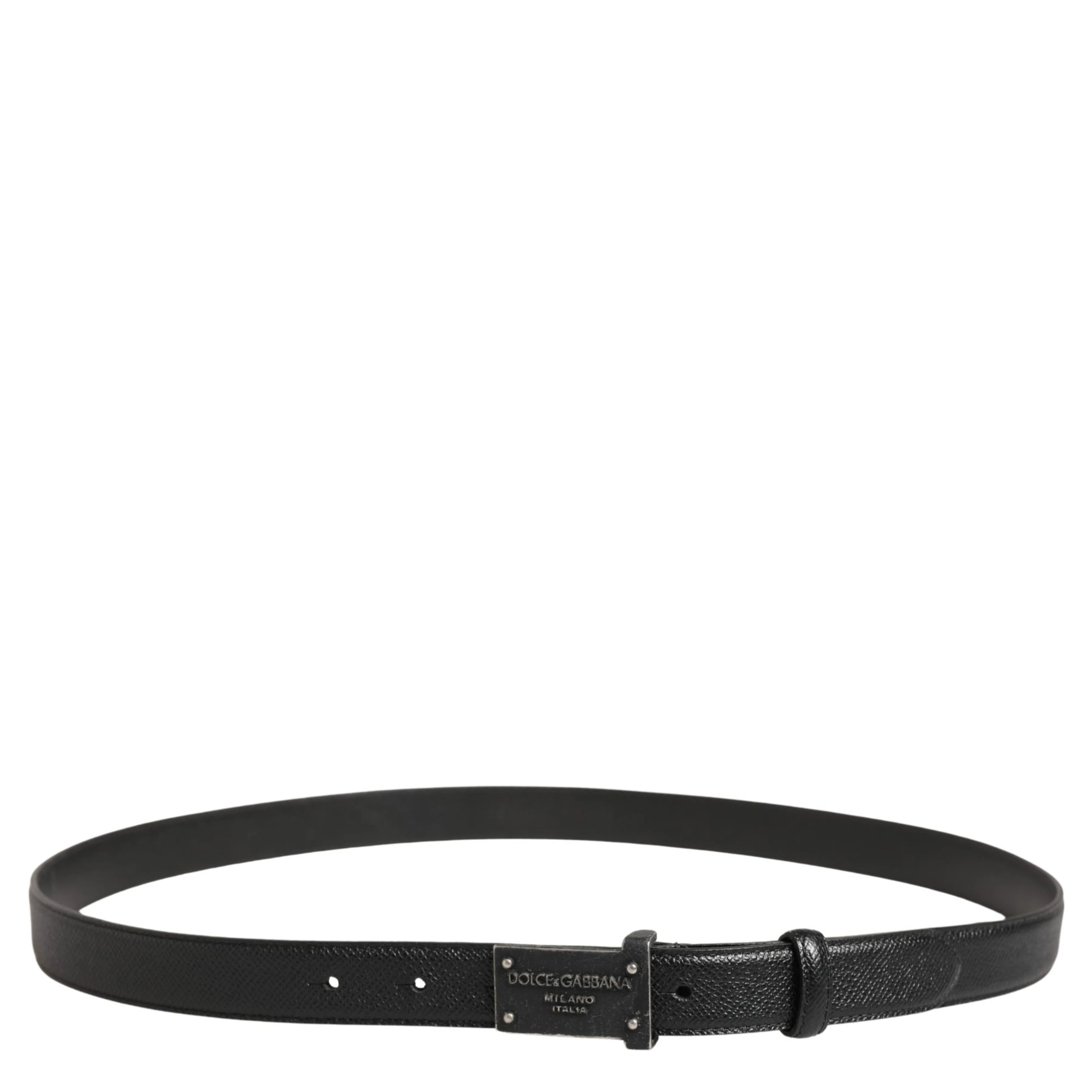 Men Black Calf Leather Logo Metal Buckle Belt