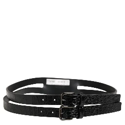 Black Double Strap Leather Silver Buckle Belt