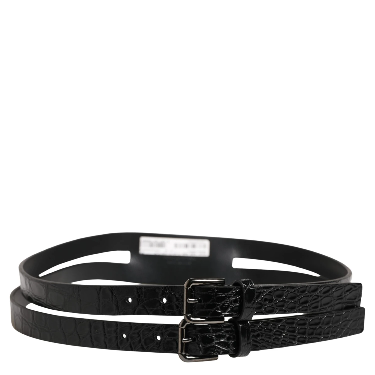 Black Double Strap Leather Silver Buckle Belt