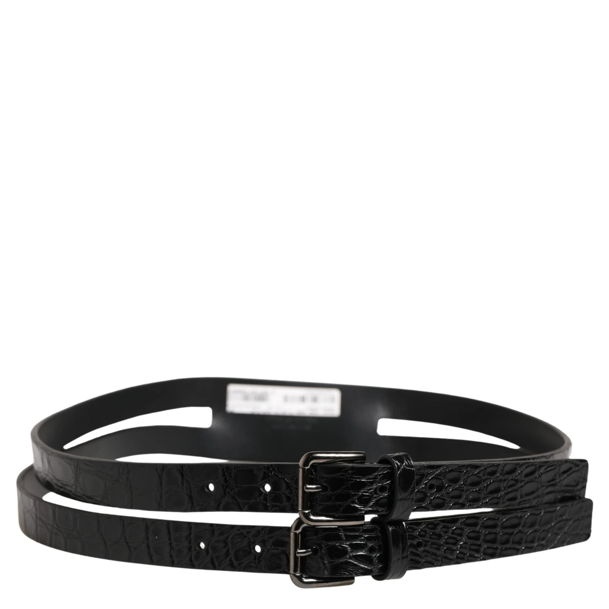 Black Double Strap Leather Silver Buckle Belt