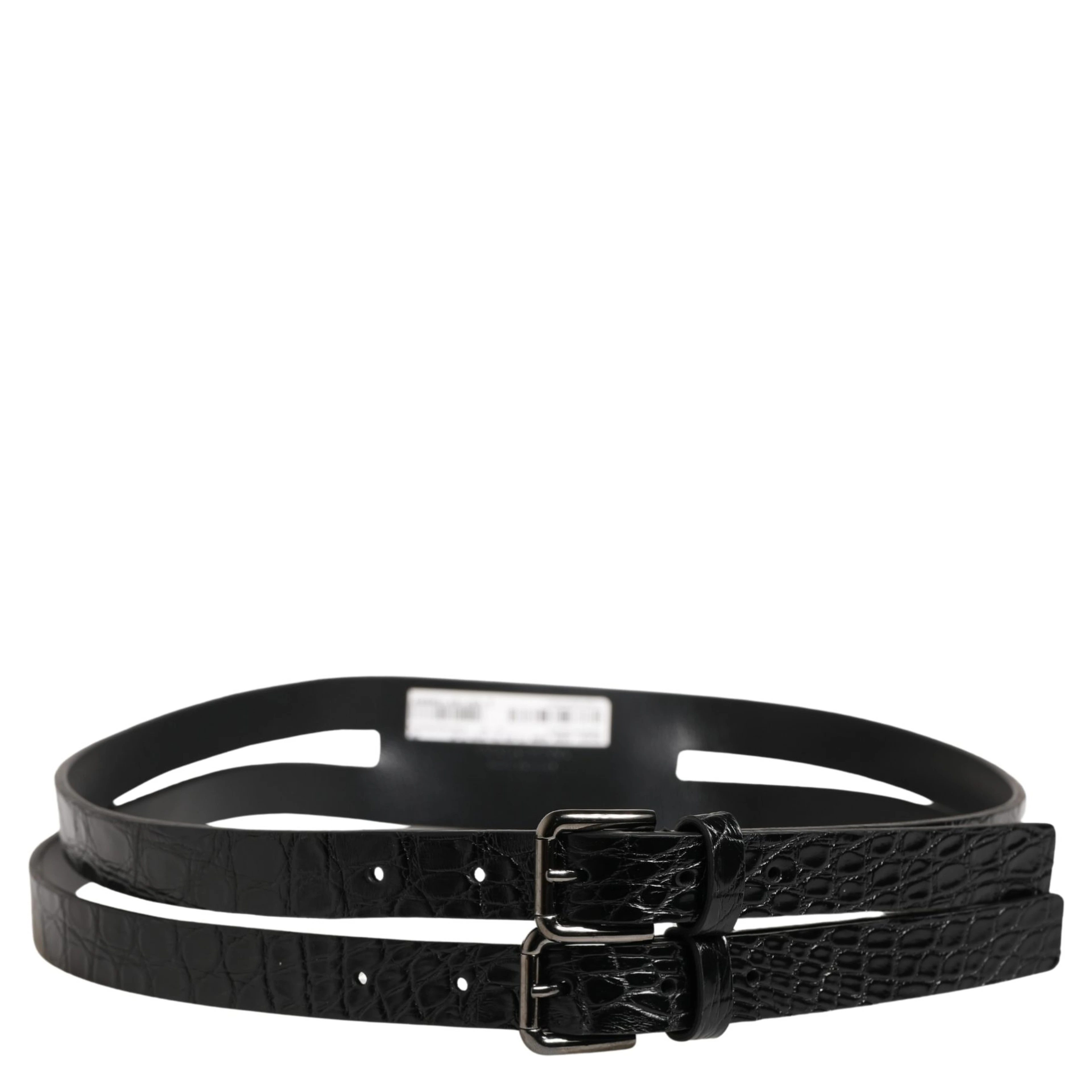 Black Double Strap Leather Silver Buckle Belt