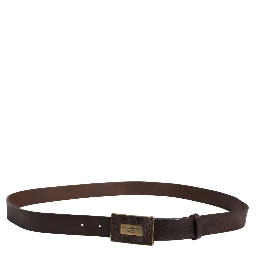 Men Brown Leather Logo Metal Buckle Belt
