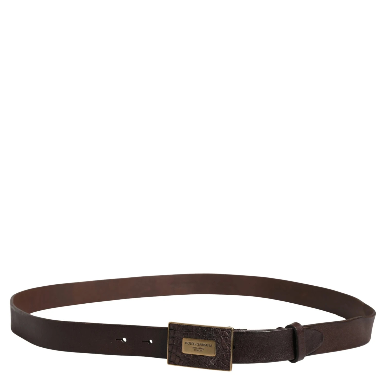 Men Brown Leather Logo Metal Buckle Belt