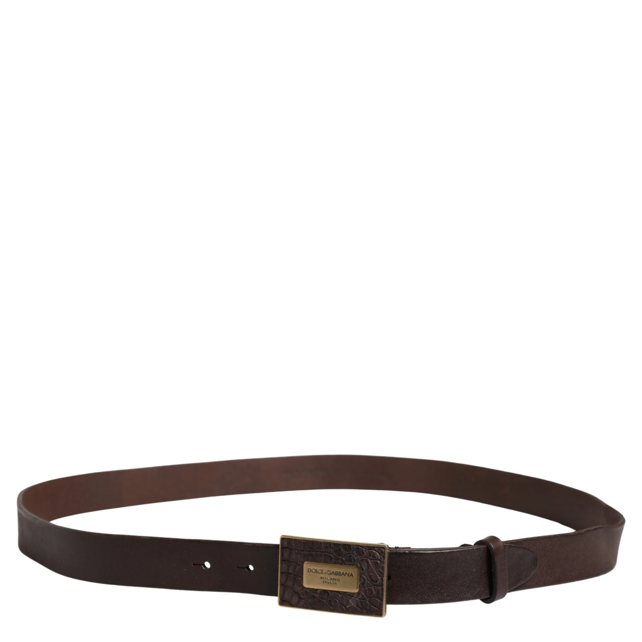 Men Brown Leather Logo Metal Buckle Belt