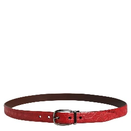 Men Red Exotic Leather Metal Buckle Belt