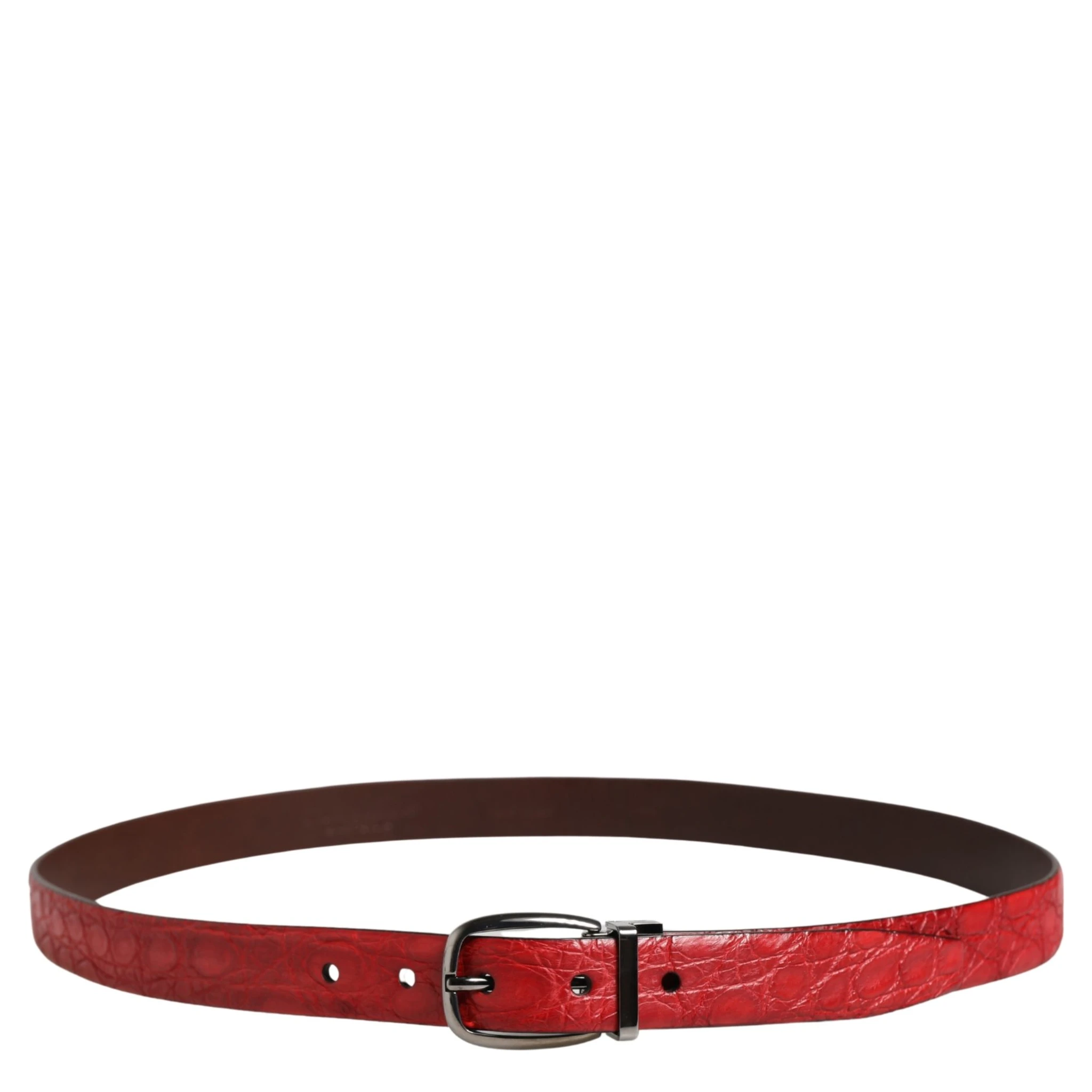 Men Red Exotic Leather Metal Buckle Belt