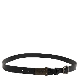 Men Black Classic Leather Logo Buckle Belt