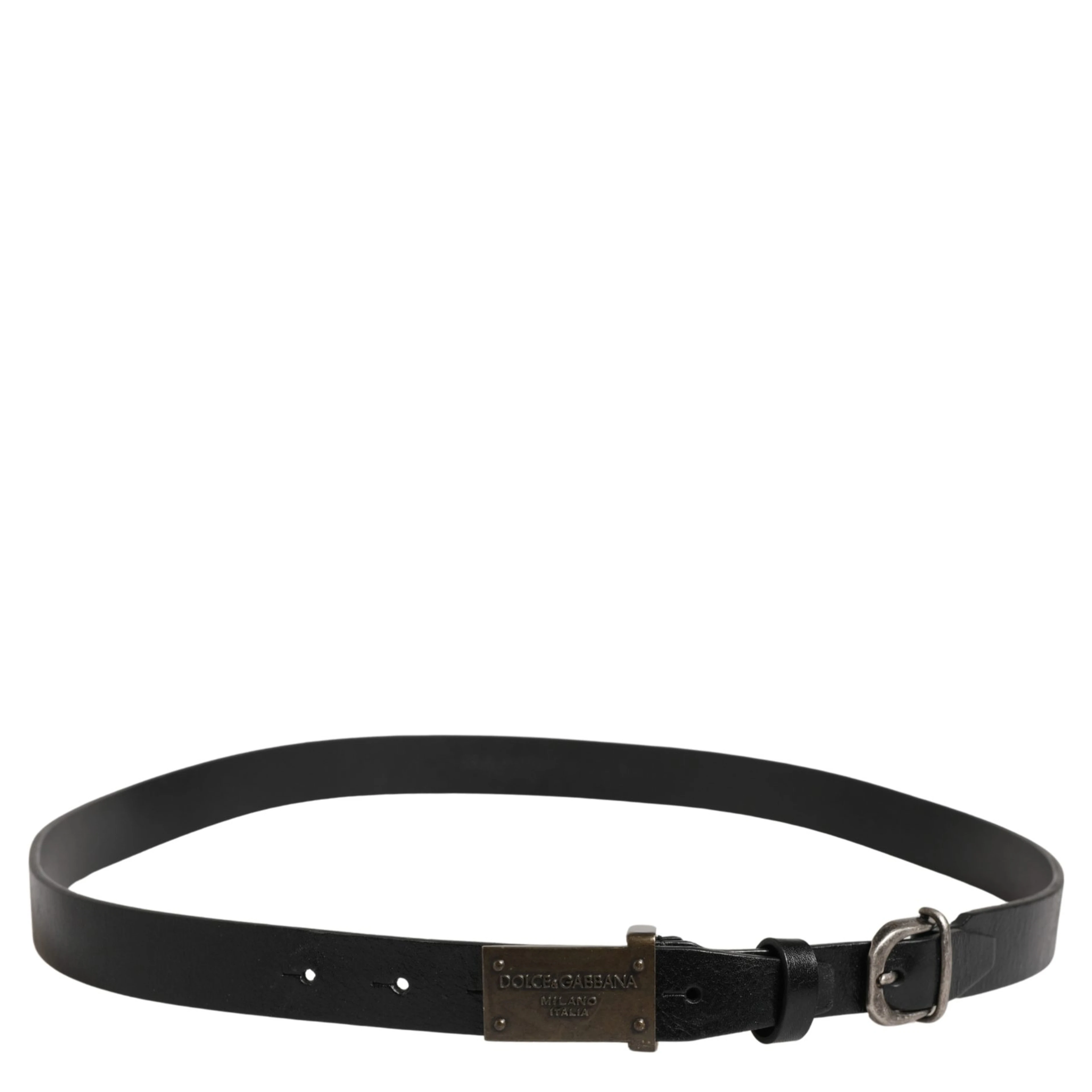 Men Black Classic Leather Logo Buckle Belt