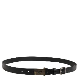 Men Black Classic Leather Logo Buckle Belt