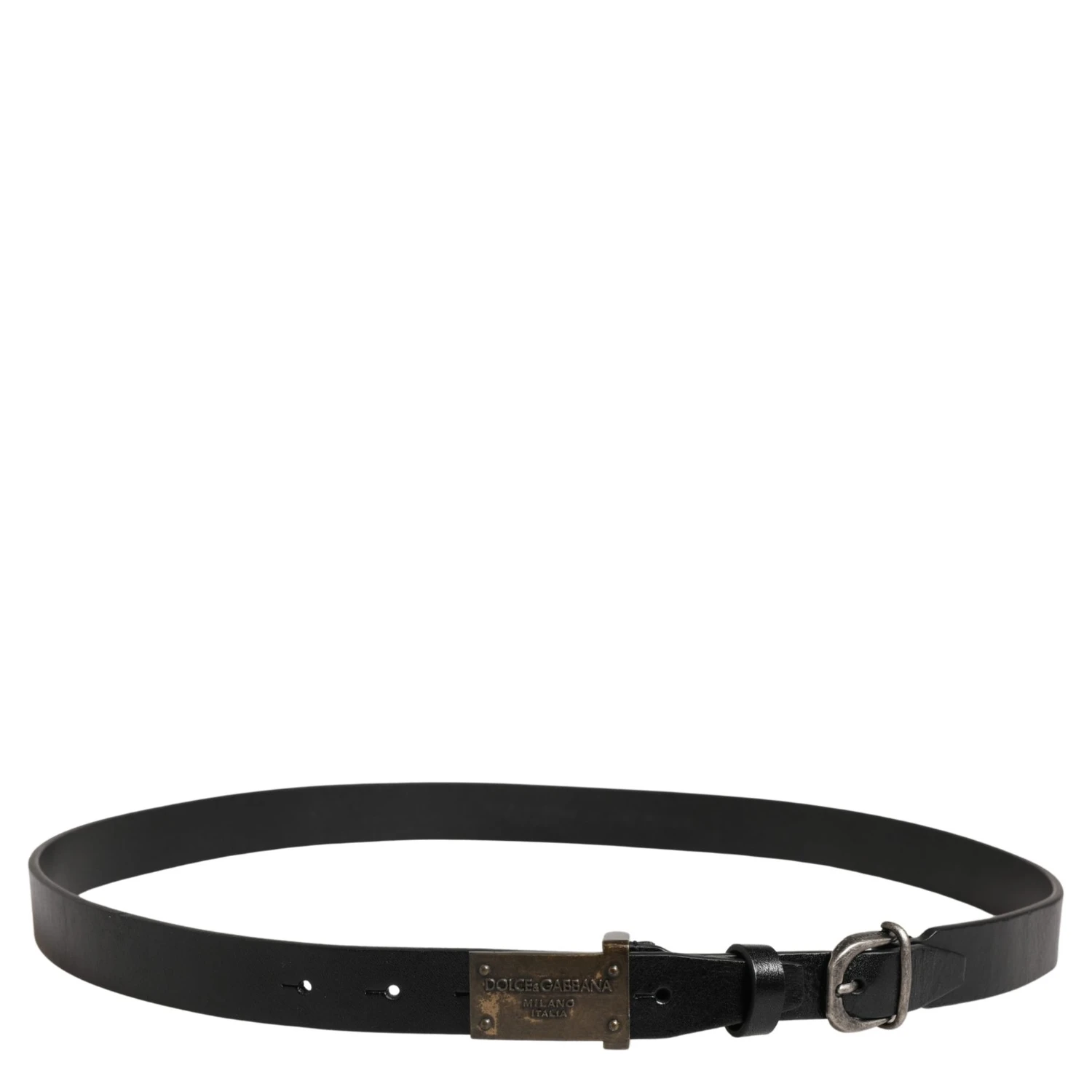 Men Black Classic Leather Logo Buckle Belt